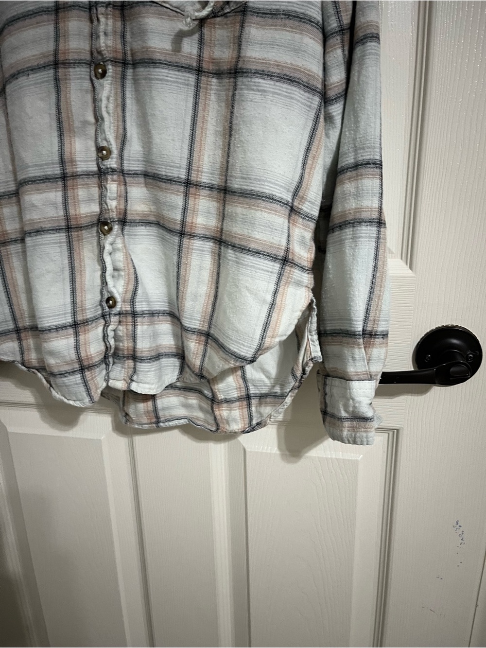 Mudd Plaid Hooded Button-Down Shirt - Cream, Gray - Picture 3 of 6